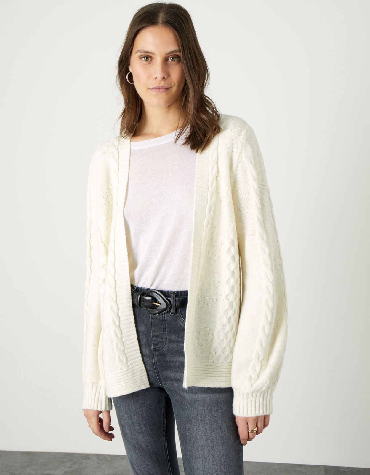 white bobble cardigan