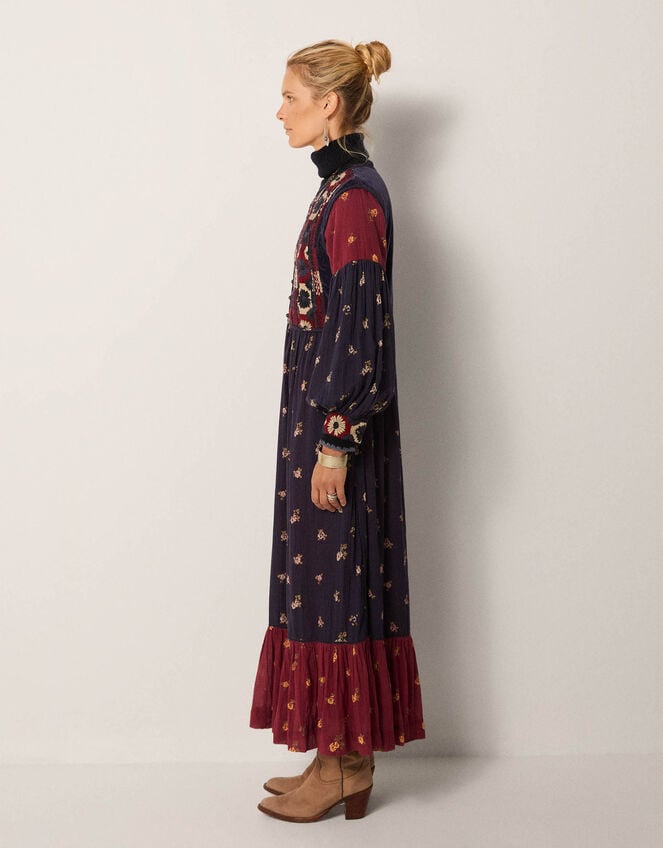 Maison Hotel Ginevra Embroidered Floral Print Midi Dress, Blue (BLUE), large
