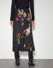 Ariella Floral Devore Midi Skirt, Black (BLACK), large