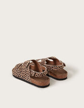 Leopard Print Buckle Sandals, Brown (BROWN), large