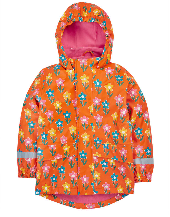 Frugi Floral Puddle Buster Raincoat, Orange (ORANGE), large