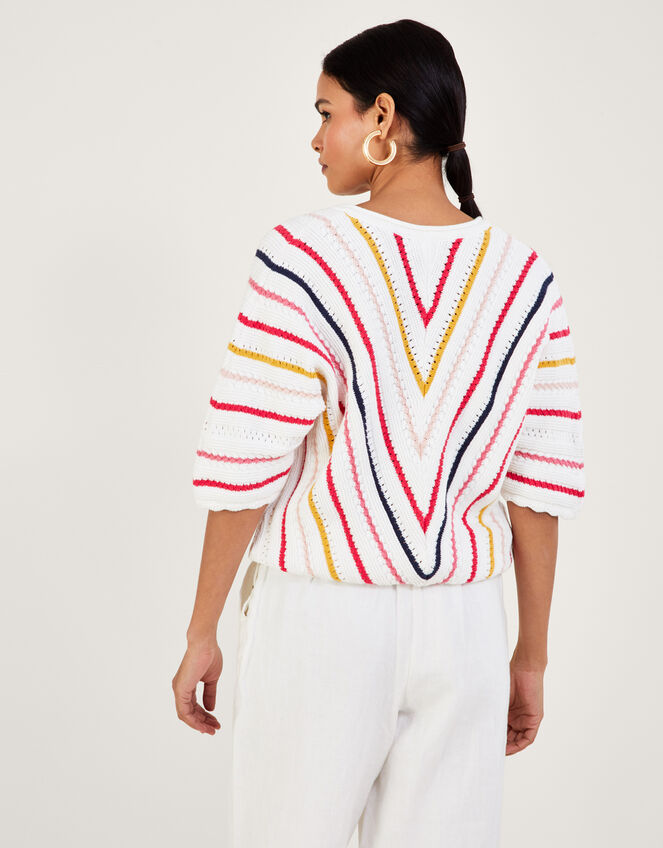 Chevron Textured Stripe Jumper in Sustainable Cotton, Ivory (IVORY), large