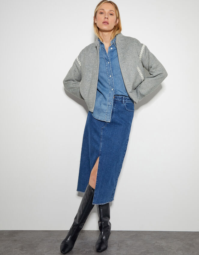 Elodie Stitch Bomber Jacket, Grey (GREY), large