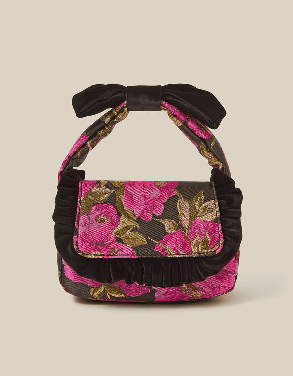 Monsoon x Queens of Archive Velvet Bow Floral Jacquard Bag, , large
