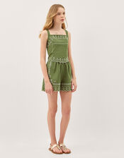 Embroidered Scallop Tank & Shorts Set, Green (KHAKI), large