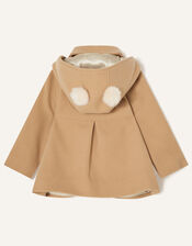 Baby Pom-Pom Hooded Coat, Camel (CAMEL), large