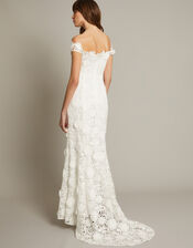 Clare Floral Embroidered Bardot Wedding Dress, Ivory (IVORY), large