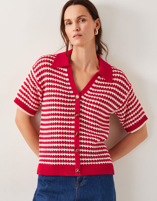 Cally Stripe Collar Jumper, Red (RED), large