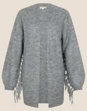Fringe Cardigan with Recycled Polyester, Grey (CHARCOAL), large