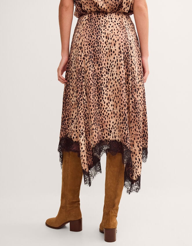 Babette Leopard Print Midi Slip Skirt, Brown (BROWN), large