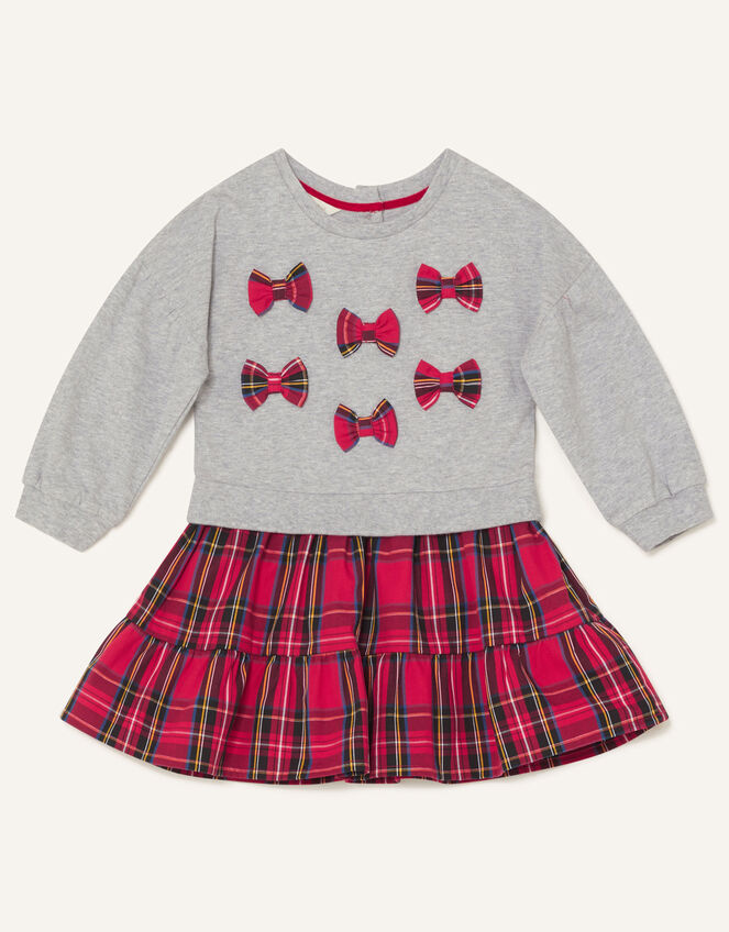 Baby Mini Bow Check Dress, Grey (GREY), large