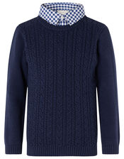 Mock Collar Cable Knit Jumper , Blue (NAVY), large
