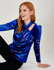Ginny Star Print Velvet Top, Blue (COBALT), large