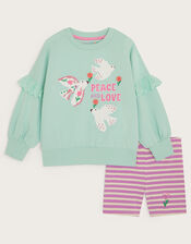 Peace And Love Sweatshirt and Cycle Shorts Set, Green (MINT), large