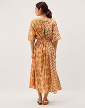 Carris Plunge Floral Midi Dress, Orange (ORANGE), large