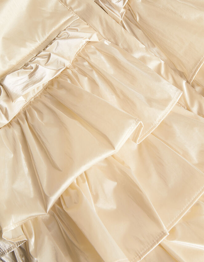 Metallic Ruffle Tiered Padded Coat, Natural (CHAMPAGNE), large