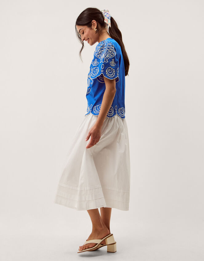 Keira Short Sleeve Embroidered Top, Blue (COBALT), large