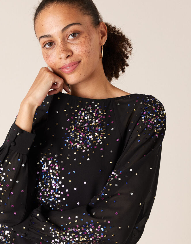 Lucienne Sequin Blouse in Recycled Fabric, Black (BLACK), large