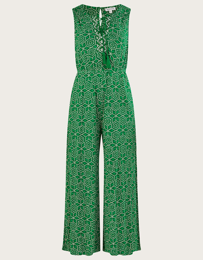 Women's Green Geometric Printed Culotte Jumpsuit