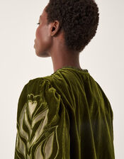 Ezra Embroidered Velvet Top, Green (GREEN), large