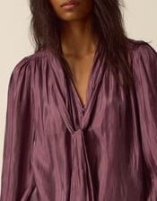 Mira Metallic Pussybow Blouse, Pink (DARK PINK), large