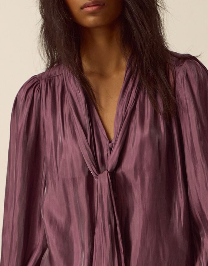 Mira Metallic Pussybow Blouse, Pink (DARK PINK), large
