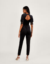 Jamie Stretch Velvet Jumpsuit with Recycled Polyester, Black (BLACK), large