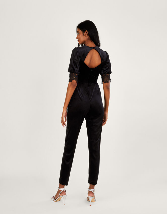 Jamie Stretch Velvet Jumpsuit with Recycled Polyester, Black (BLACK), large