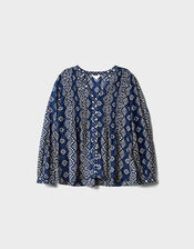 East Celine Printed Cotton Top, Blue (NAVY), large