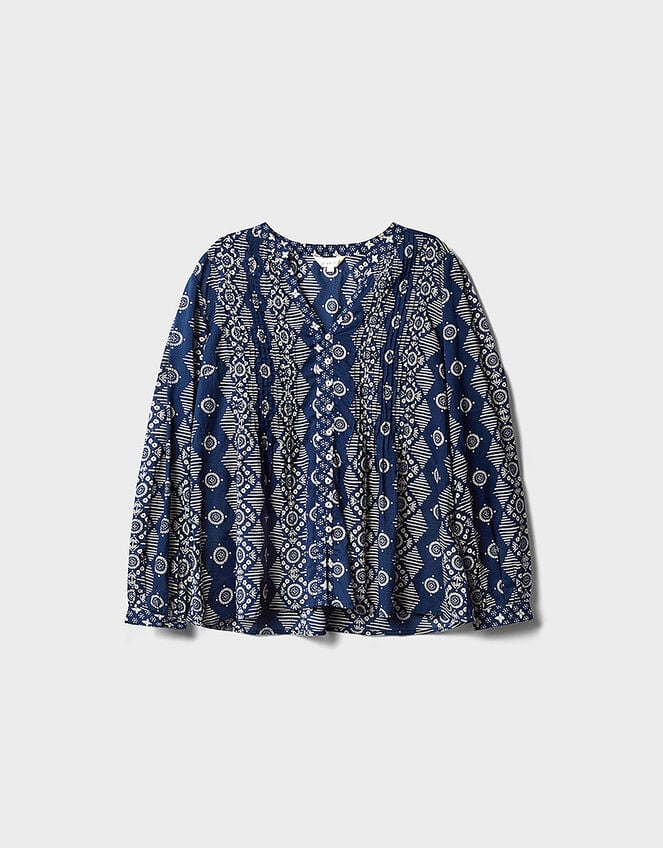 East Celine Printed Cotton Top, Blue (NAVY), large
