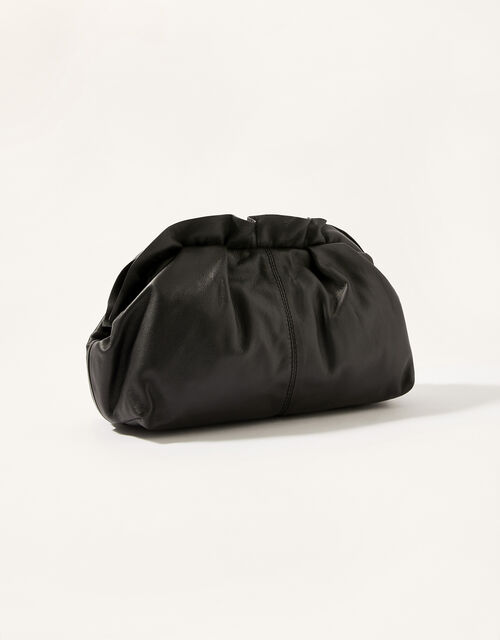 Frill Trim Leather Clutch Bag , , large