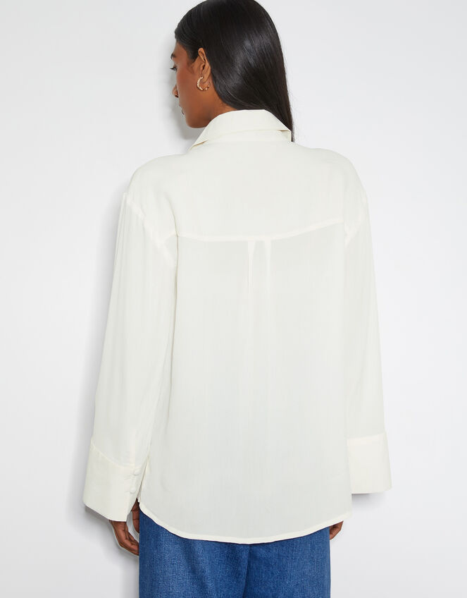 Fleur Embroidered Flower Shirt, Ivory (IVORY), large