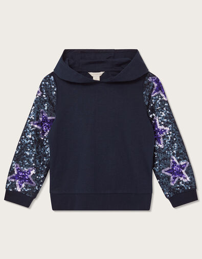 Sequin Sleeve Hoodie, Blue (NAVY), large