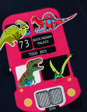 Dinosaur Bus T-shirt with Sustainable Cotton, Blue (NAVY), large