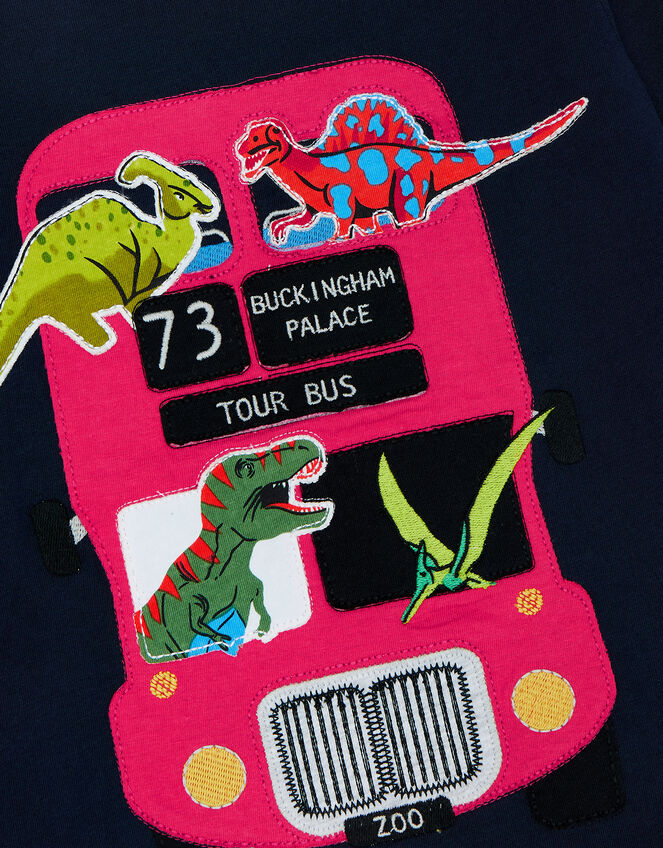 Dinosaur Bus T-shirt with Sustainable Cotton, Blue (NAVY), large