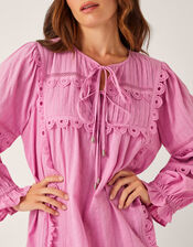 Cosima Pintuck Broderie Mini Dress, Purple (LILAC), large