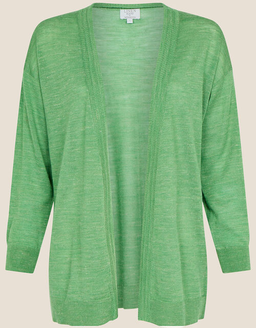 Trim Cardigan in Linen Blend, Green (GREEN), large
