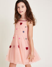 Strappy Applique Heart Dress, Pink (PINK), large