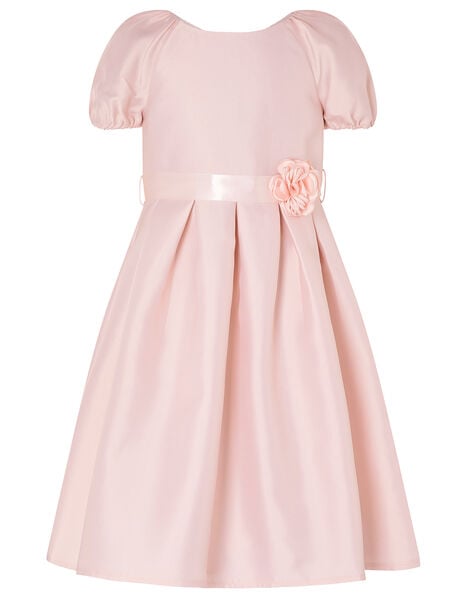 Corsage Belt Puff Sleeve Dress Pink, Pink (PINK), large