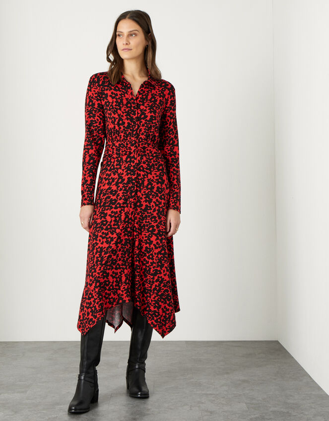 Floral Print Hanky Hem Shirt Dress, Black (BLACK), large