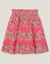 Floral Print Tiered Skirt, Pink (PINK), large