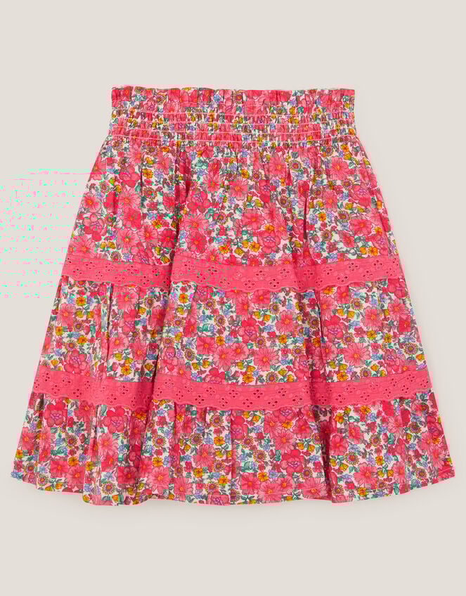 Floral Print Tiered Skirt, Pink (PINK), large