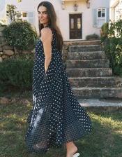Yaz Sleeveless Polka Dot Midi Dress, Blue (NAVY), large