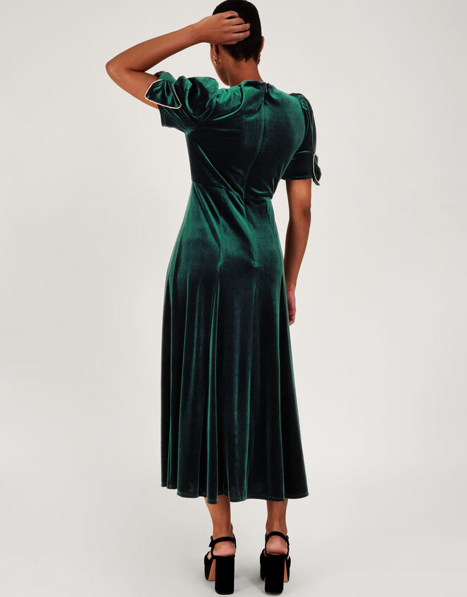 Belle Velvet Bow Dress, Green (GREEN), large