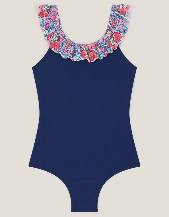 Seashell Floral Frill Swimsuit, Blue (BLUE), large