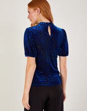 Lucy Animal Devore Top, Blue (COBALT), large