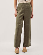 Lucy Regular Straight Leg Linen Trousers, Green (KHAKI), large