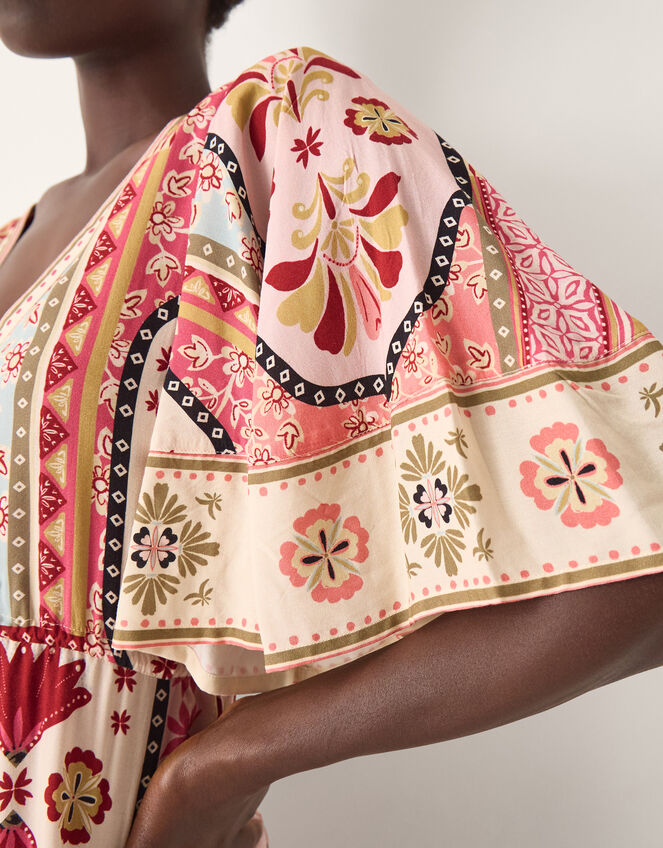 Patti Flutter Sleeve Tile Print Maxi Dress, DARK PINK, large