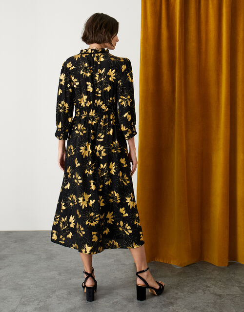 Evalina Foil Print Dress in Sustainable Viscose, Black (BLACK), large