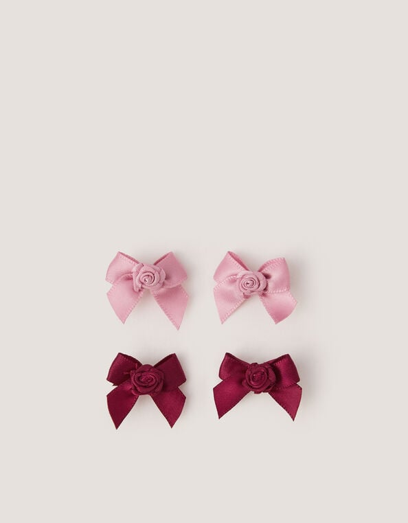 4-Pack Mini Rose Bow Hair Clips, , large